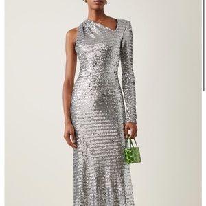 David Koma silver sequin one arm gown
